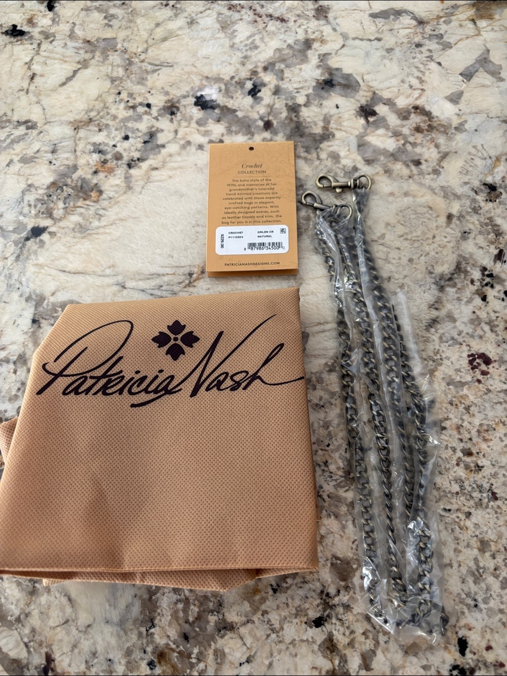 Patricia Nash Geraldine Cream Crochet Shoulder Bag with Brown Leather Handle - Picture 5 of 9